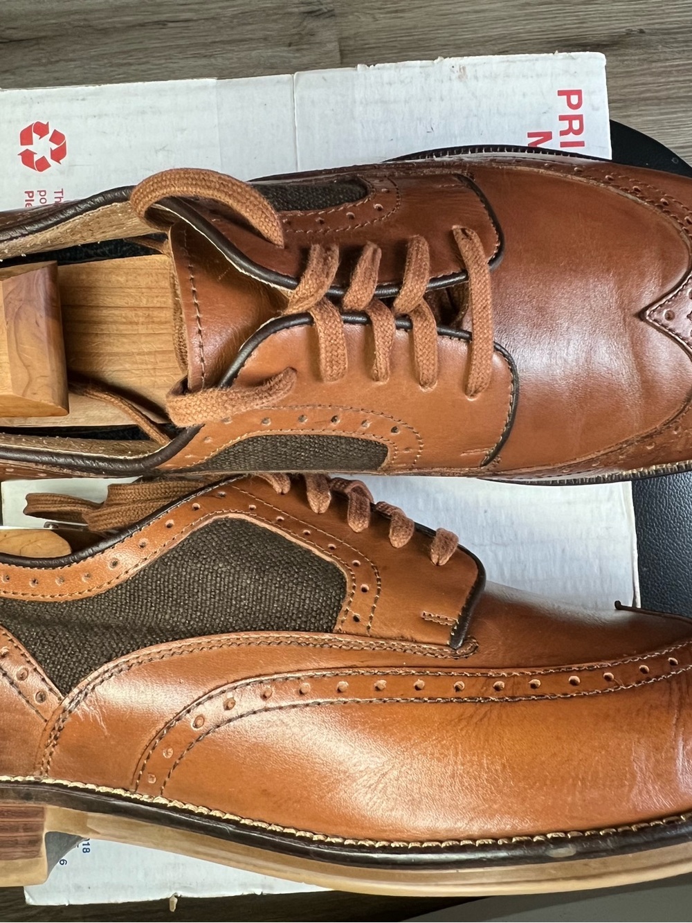 Johnston & Murphy 1850 Grayson Wingtip Oxford Mixed Media Tan Linen Men's 11.5 M - Picture 6 of 16
